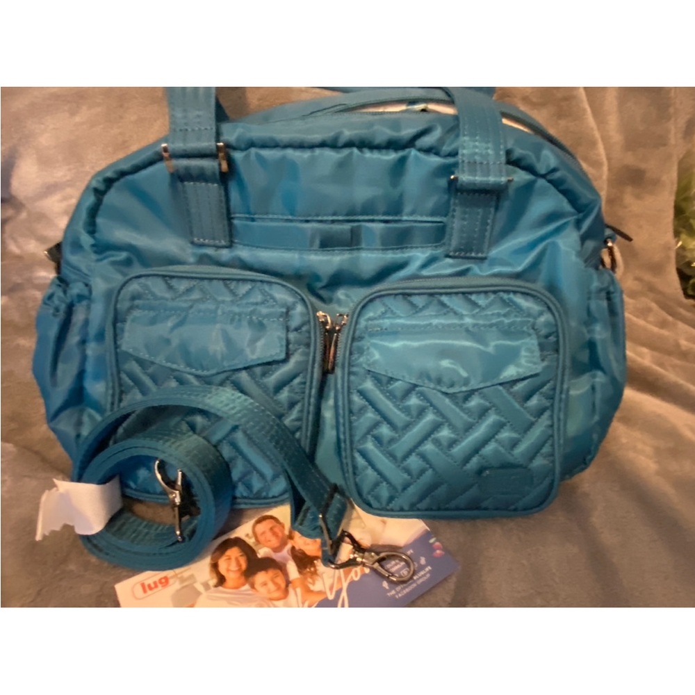 Lug Jumper & Metro Xl in Ocean -Teal Quilted Nylon Crossbody Tote